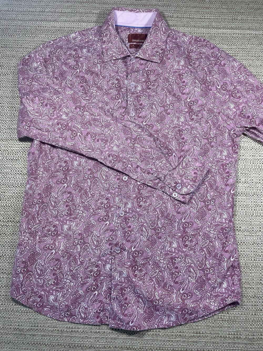 Consequence Men's Paisley Med Slim Fit Button Down Dusty Pink Tones Long Sleeve